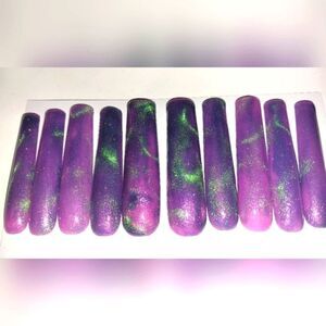 Hand crafted Purple custom cateye 10pc 3xl acrylic press on nails sz Large